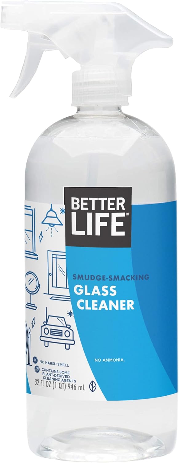 Better Life Glass Cleaner, Streak-free Window Cleaner, Surface Cleaning Spray, Mirror, Screen and Shower Door Cleaner, Removes Fingerprints, Dust, Dirt, Unscented, 32 Oz, Pack of 2