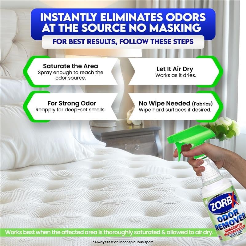 ZORBX Unscented Odor Eliminator for Strong Odor 2 Fl Oz Pack of 5 - Used in Hospitals & Healthcare Facilities - Advanced Formula, Fast-Acting Odor Remover Spray for Dog, Cat, House & Carpet