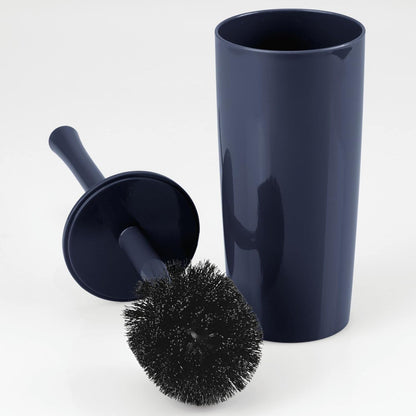 mDesign Slim Plastic Toilet Bowl Brush and Holder Set, Modern Compact Storage Organizer Cleaner Scrubber for Toilet - Heavy Duty Cleaning Plunger for Bathroom, Aura Collection - Navy Blue
