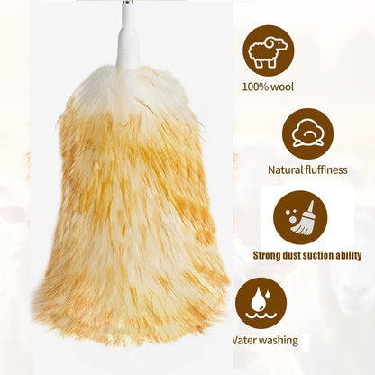 Lambswool Feather Duster with Extension Pole up to 57.5inch,Extendable Feather Duster Used for Cleaning High Ceiling Fan, High Ceilings,Furniture,Hard to Reach Areas