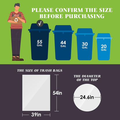 Teivio Large Clear Trash Bags 55-60 Gallon 20 Counts Fit 50,55,60,Gal All Purpose Garbage Bags, Extra Large Lawn and Leaf Bags Outdoor Trash Can Liner, Drum Liners, Workshops, Backyard