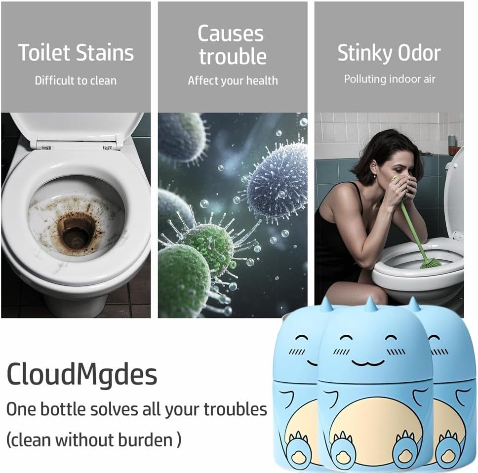 Cute Dinosaur-Shaped Toilet Bowl Cleaner Bottle, Bathroom Toilet Tank Cleaner with Ocean, Jasmine, and Peach Scent,Three bottles can be used for 9 months (Ocean&Peach&Jasmine)