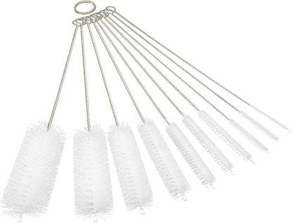 10 Piece Stainless Steel Straw Cleaning Brush Set - Durable Nylon Bristles - Multi-Size for Reusable Straws, Sippy Cups, and Narrow Neck Containers
