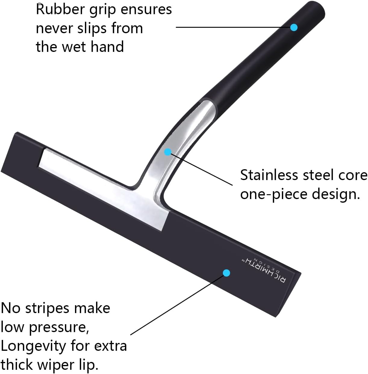 Shower Squeegee for Glass Doors, RICHMIRTH 11" Inch Width Silicone Rubber Blade Squeegee Window Cleaner Tool Squeegee for Shower Glass Doors Bathroom
