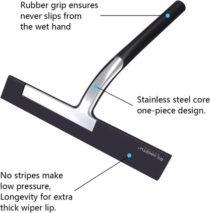 Shower Squeegee for Glass Doors, RICHMIRTH 11" Inch Width Silicone Rubber Blade Squeegee Window Cleaner Tool Squeegee for Shower Glass Doors Bathroom