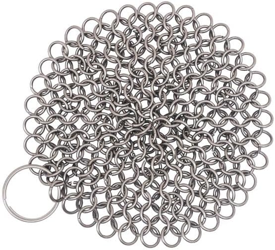 Chainmail Scrubber Cleaner 7.8" x 7.8" Premium 316L Stainless Steel Scrubber for Cast iron Pots,Pan, BBQ Grill, Wok and All Kitchenware Items - Stainless Steel