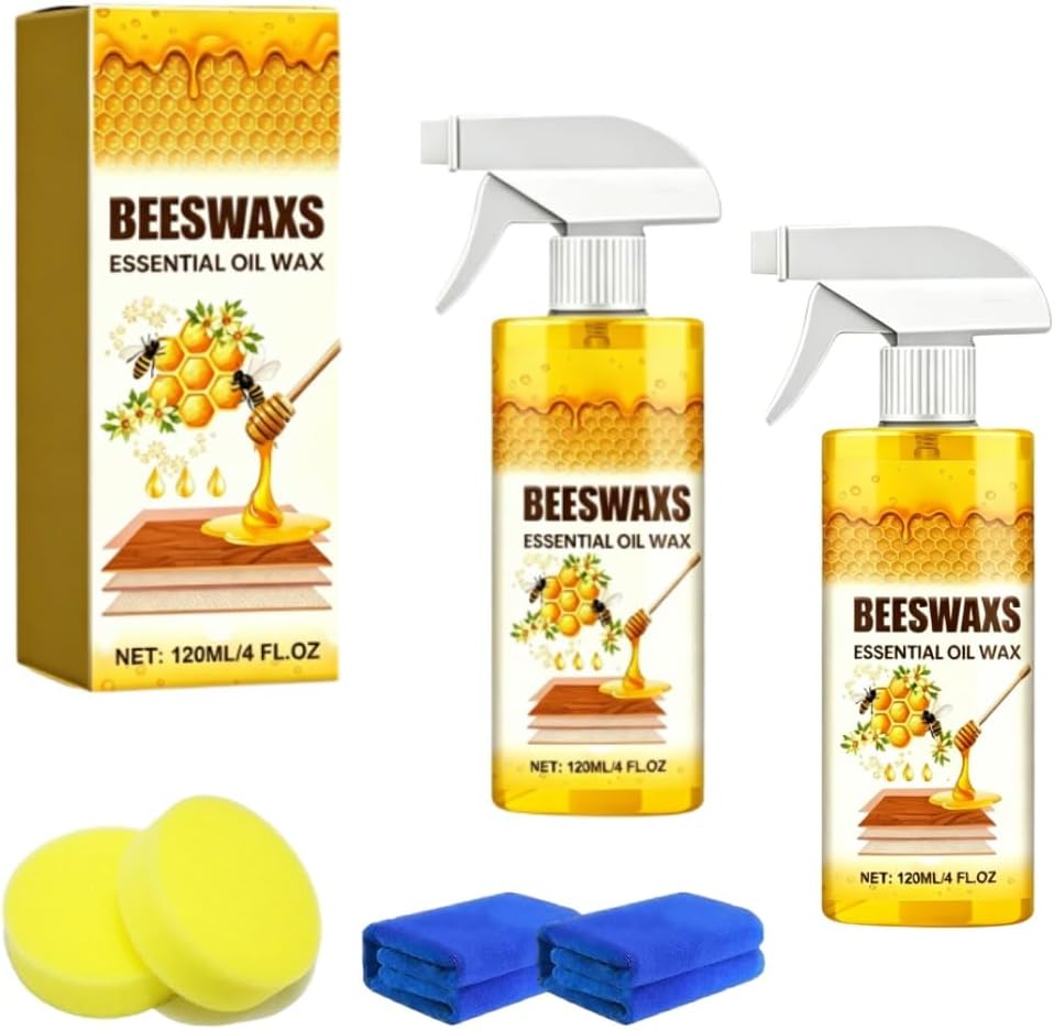Beeswax Wood Polish Spray, Bees Wax Furniture Polish And Cleaner, Wood Polishing Beeswax Spray, For Wood Floors, Furniture And Wooden Cabinet (1 Set)