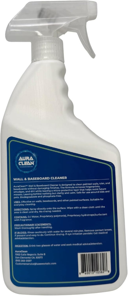 Gentle Wall & Baseboard Cleaner - Safe for Painted Walls & Trim | Non-Toxic, No-Rinse Spray | Anti-Resoil, Streak-Free Finish for Everyday Cleaning | 32 oz (1 Quart) | Made in USA