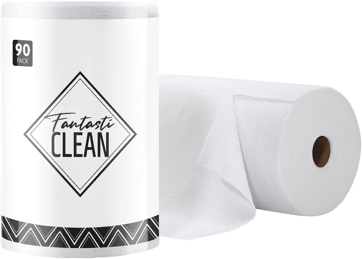 Fantasticlean Microfiber Cleaning Cloth Roll -40 Pack, Tear Away Microfiber Towels, 12" x 12", Reusable, Washable, Scratch Free, Ultra Absorbent Dishcloth for All-Around Cleaning Supplies (White)