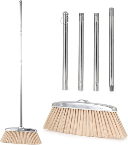 VOOWO Heavy Duty Broom and Dust pan Set, Stainless Steel Broom and Dustpan Set with Long Handle, Broom with Dustpan Set for Home Standing Dust Pan Indoor Outdoor Brooms Dustpan