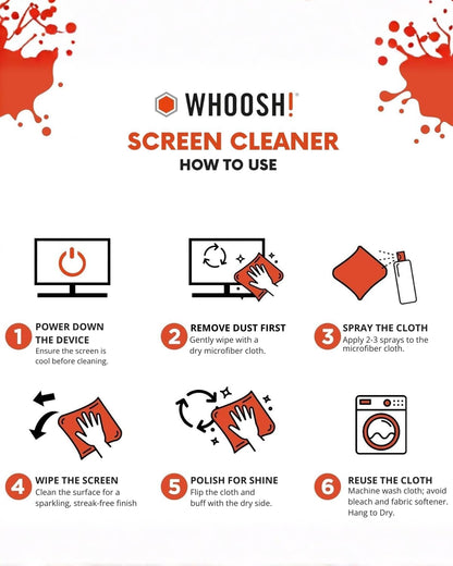 WHOOSH! Screen Shine Go - 1 fl oz Refillable Screen Cleaner Kit with Microfiber Cloth for MacBook, Phone, iPad & Eyeglasses - Powerful Streak-Free Cleaning - Pocket-Sized, TSA-Approved for Travel