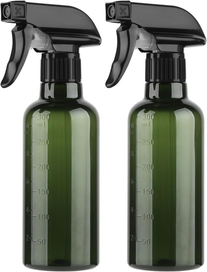 Plastic Spray Bottles (2 Pack 10 oz), Leakproof Adjustable Fine Mist & Jet Stream Nozzle, Premium BPA-Free Plastic Multi-Purpose for Hair, Plants, Cleaning (2 PACK CLEAR)