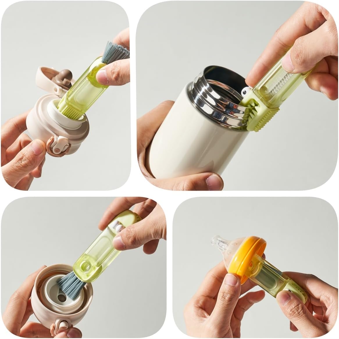 4-in-1 Bottle Cleaning Brush Set, Multifunction Silicone Cup Lid Gap Cleaner, Home Kitchen Crevice Cleaning Tools, 3 Pcs, Multicolor