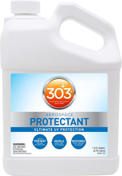 303 Products (30308CSR) UV Protectant Spray for Vinyl, Plastic, Rubber, Fiberglass, Leather & More – Dust and Dirt Repellant - Non-Toxic, Matte Finish, 16 Fl. oz., White