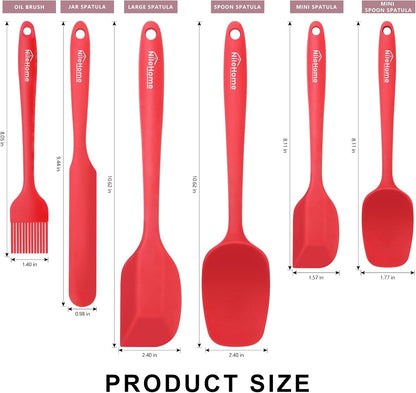 NileHome Silicone Spatula Set, 6 Pieces Food Grade Kitchen Utensils with Silicone Brush Heat Resistant Dishwasher Safe BPA-Free Rubber Spatula for Scraping, Baking, Cooking, Mixing-Forest Style