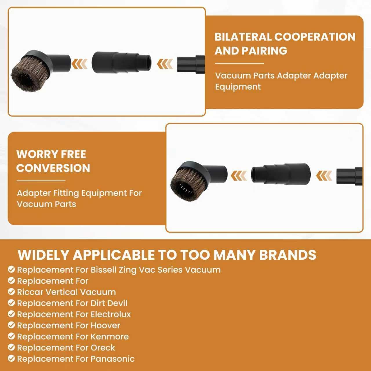 2 Pcs Black Round Vacuum Brush, 1-1/4" Universal Vacuum Dust Brush, 25mm Vacuum Brush Attachment with Four-Layer Vacuum Adapter for Most Vacuum Cleaners Accessories