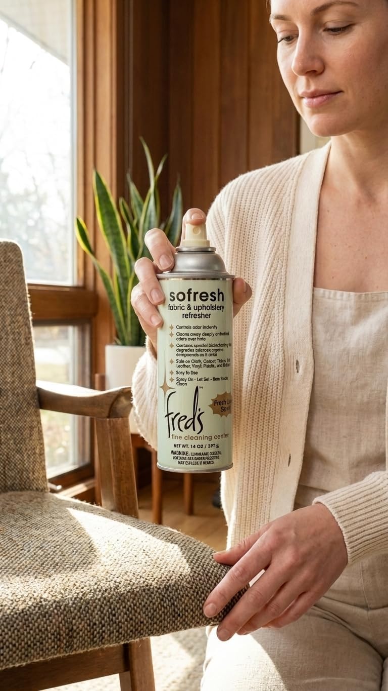 Fred's Fine Cleaning Center Sofresh Fabric and Upholstery Refresher - Odor Eliminator, Fabric Freshener for Couch, Carpet, Rugs, 14 Ounce, Natural Scent, Spray