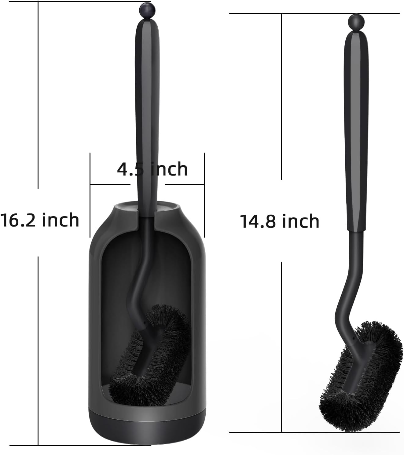 HAMITOR Toilet Bowl Brush Holder Set: Bathroom Deep Cleaning Toilet Cleaner Scrubber Under Rim with Curved Bristle for Dead Corner Clean - Hidden Rv Toilet Decorative Accessories with Caddy- White
