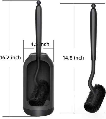 HAMITOR Toilet Bowl Brush Holder Set: Bathroom Deep Cleaning Toilet Cleaner Scrubber Under Rim with Curved Bristle for Dead Corner Clean - Hidden Rv Toilet Decorative Accessories with Caddy- White