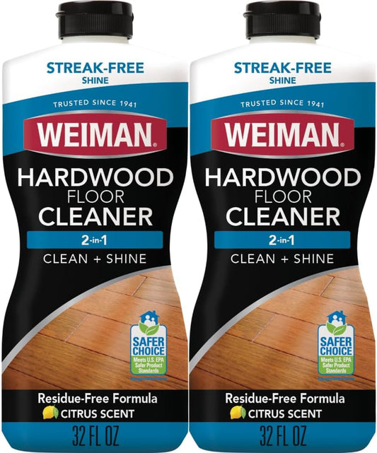 Weiman Hardwood Floor Cleaner for Finished Hardwood, Engineered Flooring, Vinyl & Laminate Surfaces - Streak-Free Shine, No Residue - 32 oz (2 PACK)