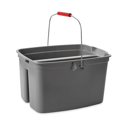 Rubbermaid Commercial Products Double Pail Plastic Bucket for Cleaning Easy to Carry 19 Quart Gray Cleaning Caddy Supplies Organizer with Handle for Bathroom/Kitchen