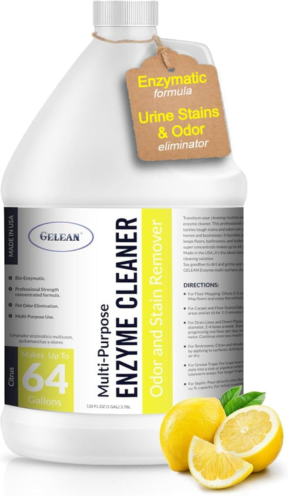Multi-Purpose Probiotic Enzyme Cleaner, (128 oz, Citrus) - Pet Stain and Odor Remover - Concentrated - Professional & Home Strength Drains, Floors, Bathrooms, Toilets Trash Can, Made in USA