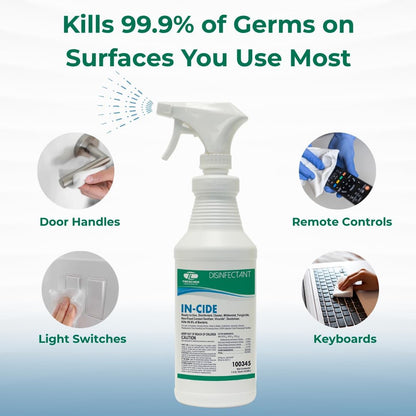 In-Cide Hospital Grade Disinfectant Spray - EPA Registered Cleaner Kills 99.9% MRSA, H1N1- Medical Grade for Home Office Clinic - Fresh Scent - 1 Gallon + 32oz Bundle