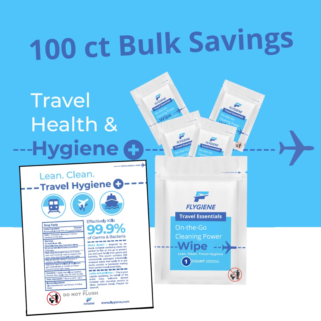 40 Count Sanitizing Wipes, 70% Alcohol, Individually Wrapped, Wet Wipes, Travel Size, Airplane Essentials