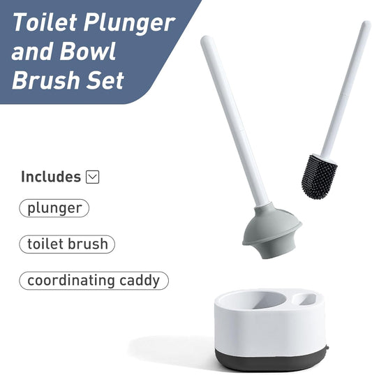 Silicone Toilet Brush Plunger Set, 2 in 1Toilet Bowl Brush and Holder Plunger Set, Plunger Toilet Brush Combo, Bathroom Toilet Brush, Toilet Brush Set, Toilet Scrubber and Plunger Set