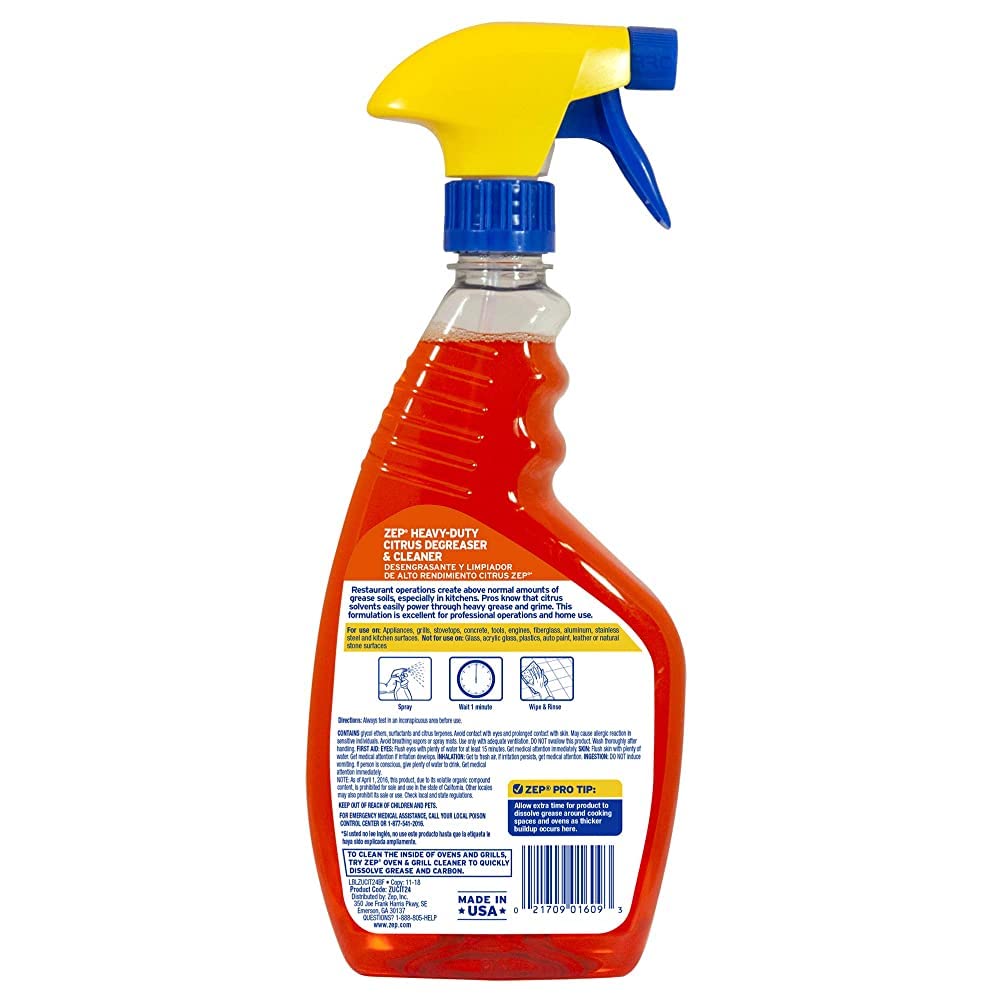 Zep Heavy-Duty Citrus Degreaser and Cleaner - 24 oz (Case of 2) ECZUCIT242 - Restaurant Grade, Removes Oil, Grease, Adhesive, and Kitchen Soil on Stovetops, Appliances