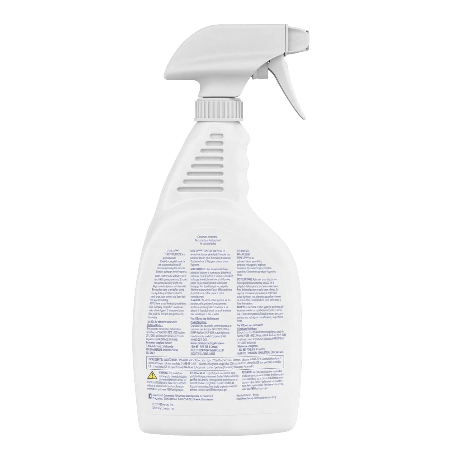 Diversey 4995480 Shine Up Lemon Furniture Polish, Cleans, Restores & Protects Wood, Ready-to-Use Capped Spray Bottle, 32-Ounce (Pack of 12 with 2 spray nozzles)
