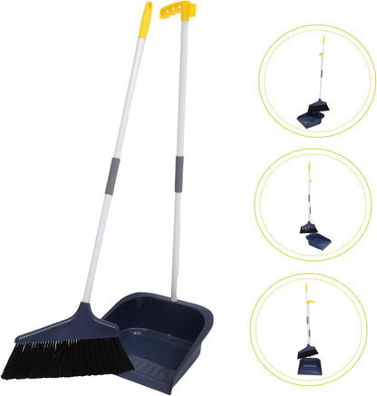 Lurrose Broom and Dustpan Set Heavy Duty Floor Cleaning Kit with Soft Bristles and Ergonomic Long Handle for Home Kitchen Tile and Hardwood Surfaces