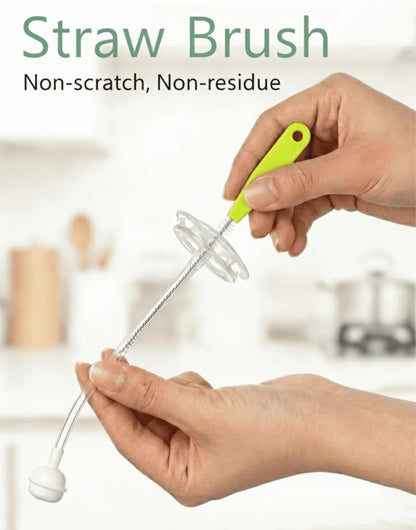 Baby Bottle Brush Set 4 in 1, Baby Bottle Cleaner, with 1P Nylon Bottle Brush, 1P Bottle Cap Brushes, 2P Straw Brushes, Bottle Brush with Nipple Cleaner and Suction Cup, BPA-Free(Green)