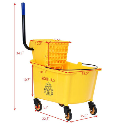 Giantex Side Press Wringer Commercial Mop Bucket, 35 Qt Larger Capacity Cleaning Caddy with Wheels, Yellow