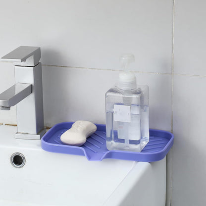 MicoYang Silicone Bathroom Soap Dishes with Drain Spout-Bathroom and Kitchen Sink Organizer,Sponge Holder,Dish Soap Tray,Perfect for Dispenser,Scrubber,Bottle,Cup on Sink or Counter-Black 4.9"×3.2"
