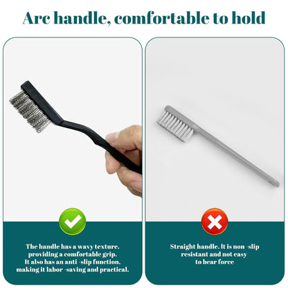 15PCS Mini Wire Brush Stainless Steel Brush Set，Masonry Brush Wire Bristle for Cleaning Welding Slag and Rust，Curved Handle Brush (Stainless Steel, 15)