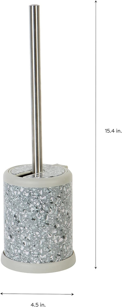 Bath Bliss Toilet Brush and Holder | Self Closing Lid | 360 Degree Brush Head | Bathroom Cleaning | Compact Size | Storage and Organization | Stainless Steel
