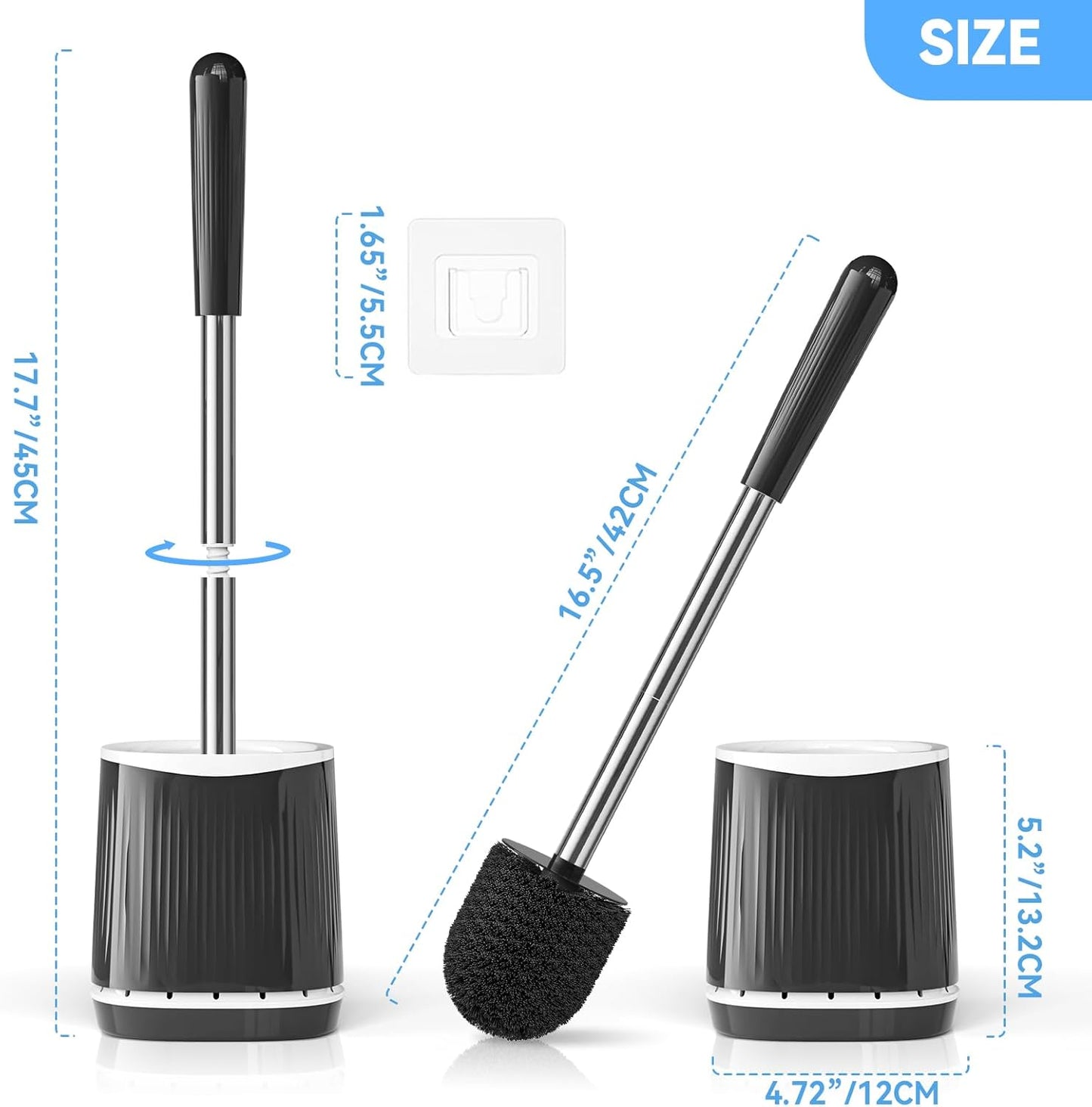 TRENTI Toilet Brush, Toilet Brush and Holder Set, Bristles Toilet Bowl Brush Head with Ventilated Holder, Wall Mounted Compact Toilet Brush Set for Bathroom Deep Cleaning (1, White)