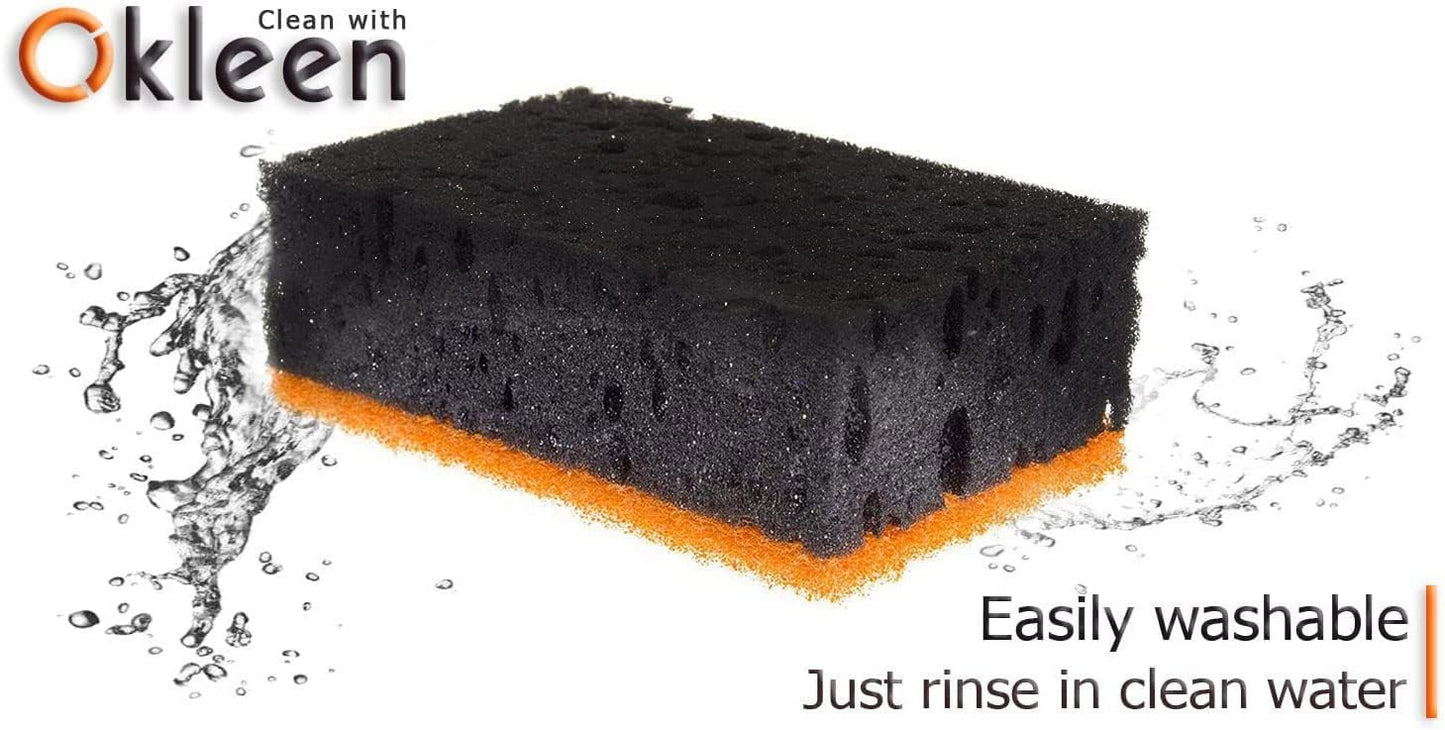 Green Multi Use Scrub Sponge. Made in Europe. 9 Pack, 4.3x2.8x1.4 inches. Odorless Heavy Duty and Non Scratch Fiber. Best, Durable, Delicate, Porous, Non Cellulose Kitchen Sponges and Scrubbers