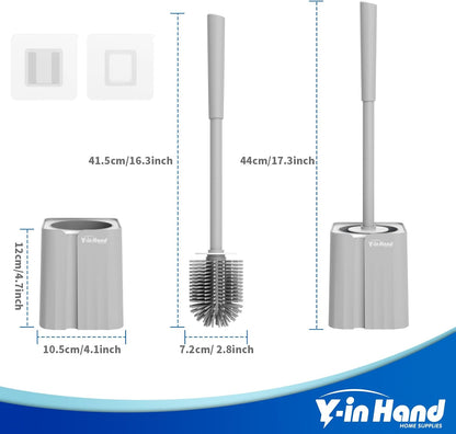 Toilet Brush and Holder Set, Silicone Toilet Bowl Brush, Bathroom Accessories, Durable Toilet Scrubber Bristles, Compact Size for RV, Wall Mountable, Drip-Proof, Deep Cleaning. (White)
