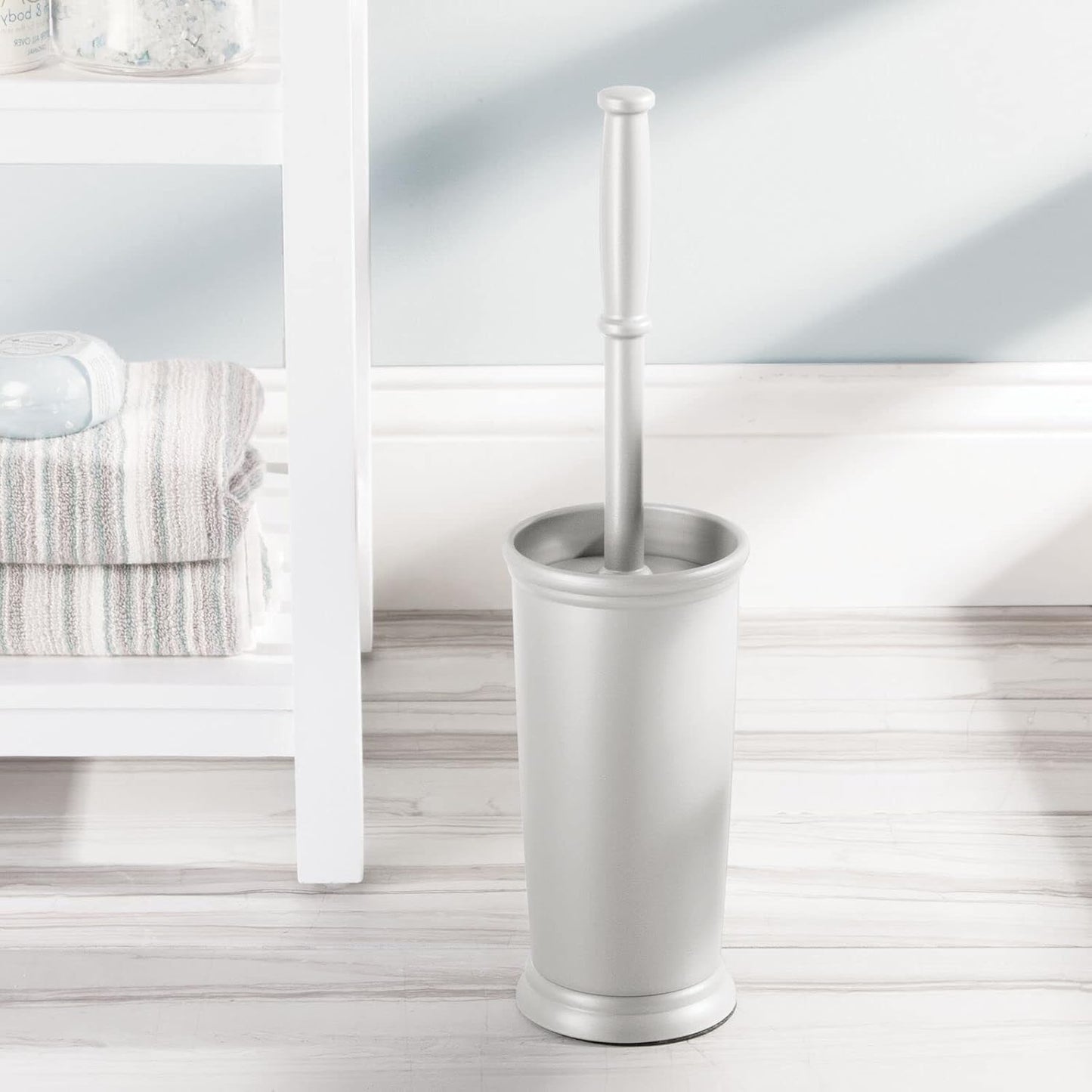 mDesign Metal Freestanding Slim Toilet Bowl Brush and Holder