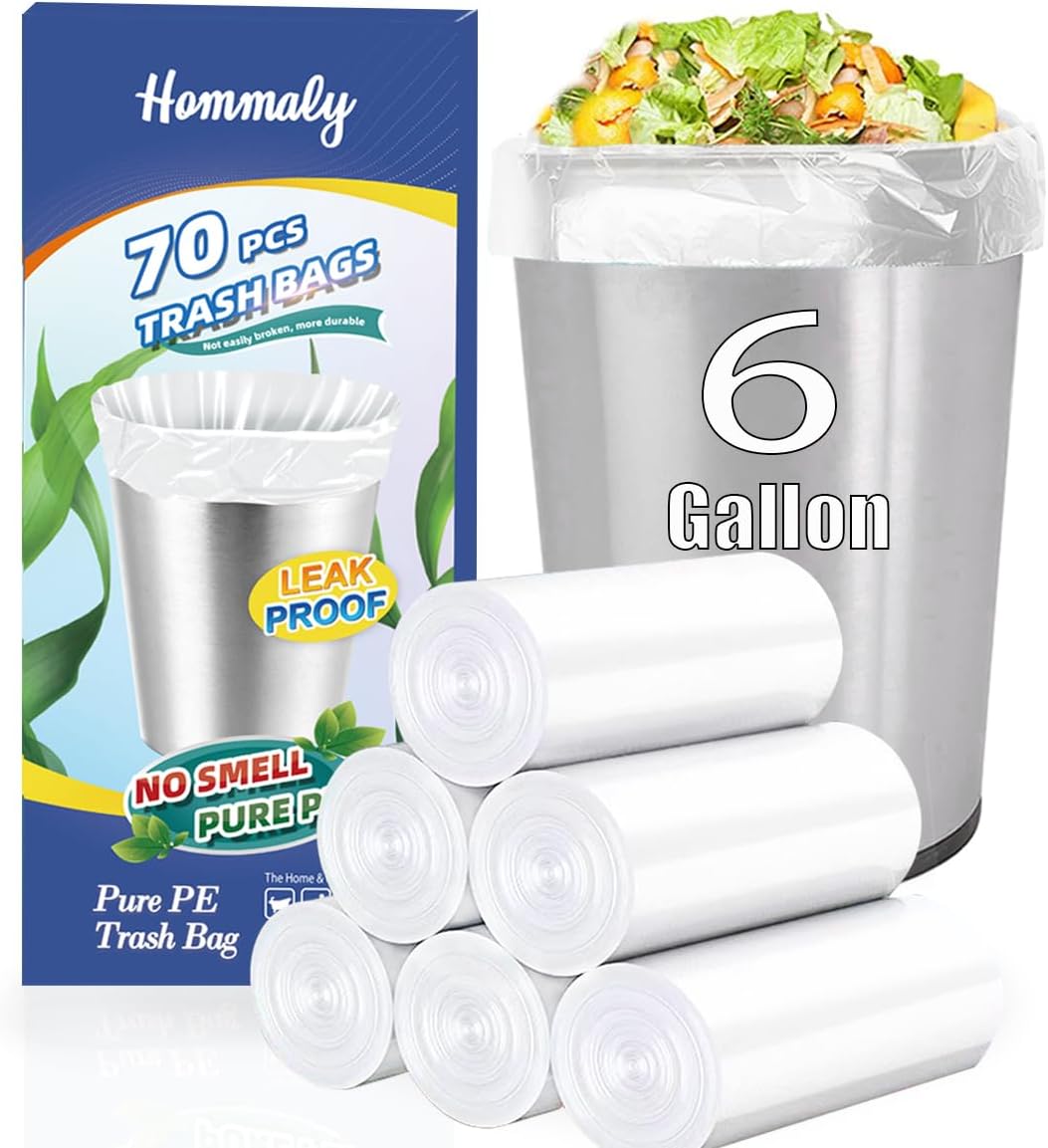 Hommaly 2 Gallon (1.8-2 Gal)120 pcs Small Clear Trash Bags, Strong 1.8 Gallon Garbage Bags, Bathroom Trash Can Bin Liners Unscented, Mini Plastic Bags for Office, Waste Basket Liner,Fit 6,7,8 Liters