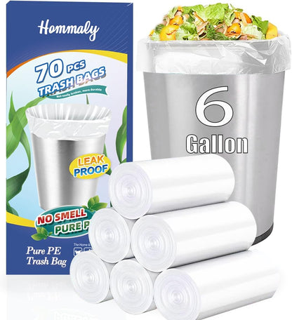 Hommaly 2 Gallon (1.8-2 Gal)120 pcs Small Clear Trash Bags, Strong 1.8 Gallon Garbage Bags, Bathroom Trash Can Bin Liners Unscented, Mini Plastic Bags for Office, Waste Basket Liner,Fit 6,7,8 Liters
