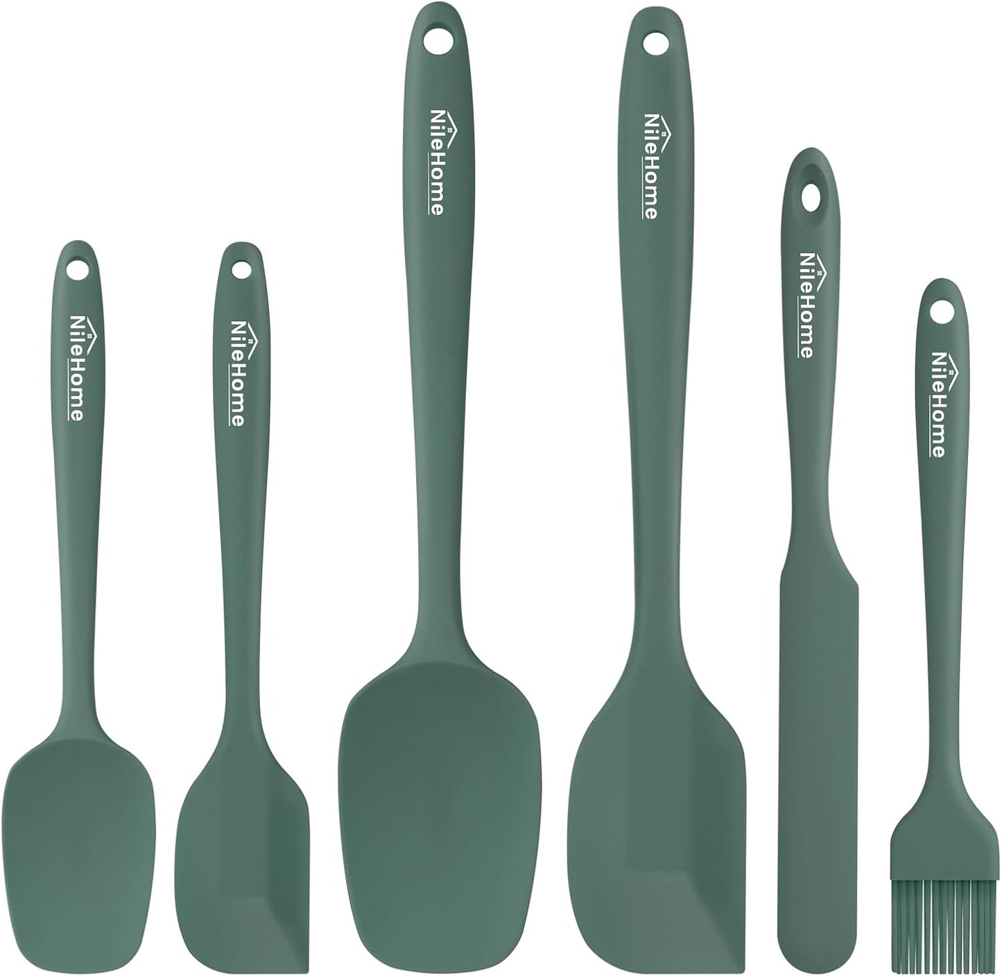 NileHome Silicone Spatula Set, 6 Pieces Food Grade Kitchen Utensils with Silicone Brush Heat Resistant Dishwasher Safe BPA-Free Rubber Spatula for Scraping, Baking, Cooking, Mixing-Forest Style