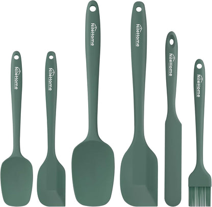 NileHome Silicone Spatula Set, 6 Pieces Food Grade Kitchen Utensils with Silicone Brush Heat Resistant Dishwasher Safe BPA-Free Rubber Spatula for Scraping, Baking, Cooking, Mixing-Forest Style