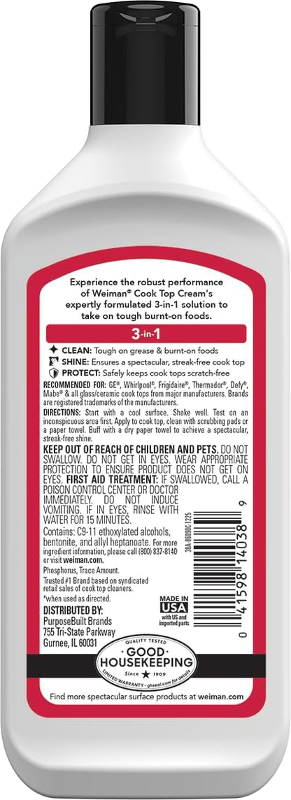 Weiman Non-Abrasive, No Scratch Induction Glass Ceramic Stove Cooktop Heavy Duty Cleaner and Polish, 20 Ounce
