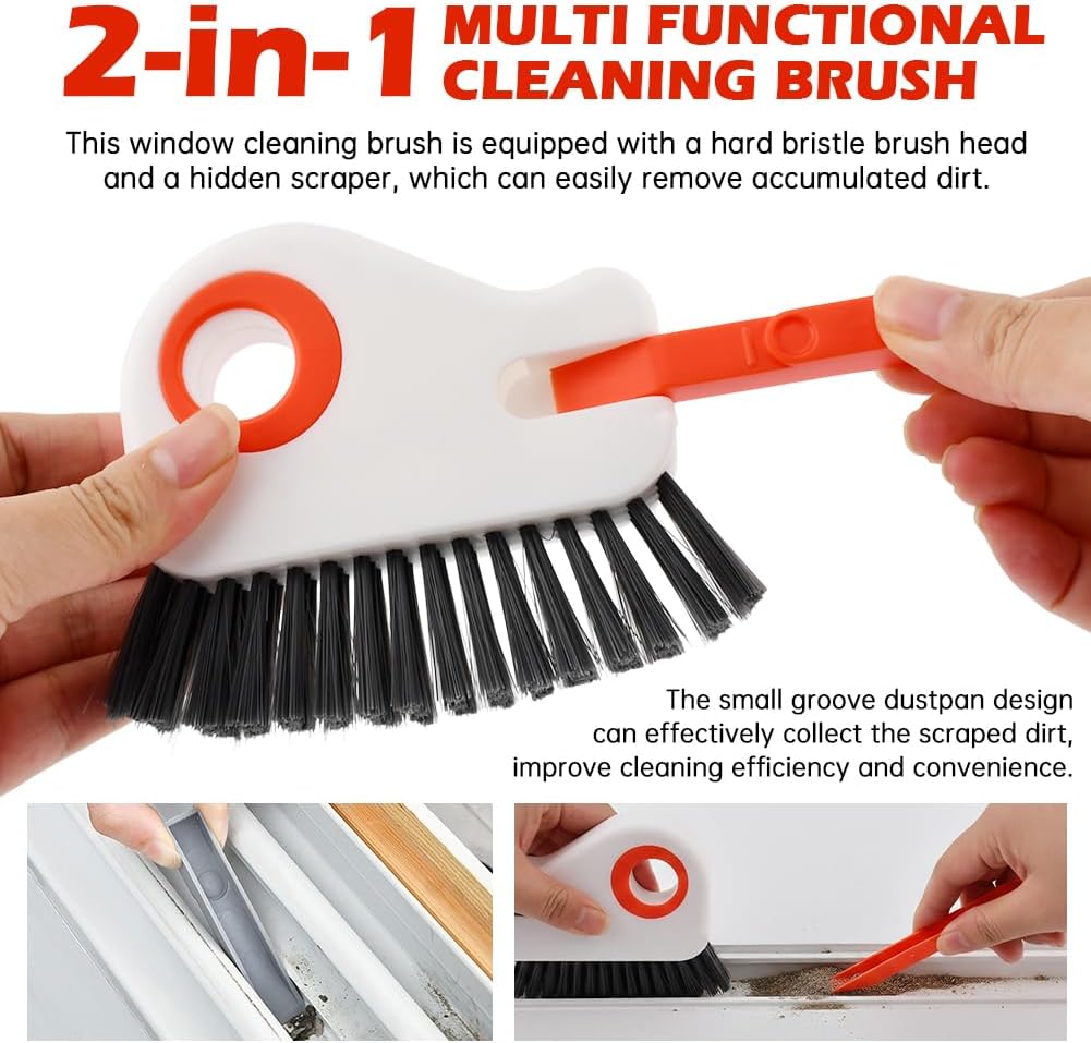 Groove Cleaning Brush 2 in 1 Grout Cleaner Tool Grip Brush, Multifunction Window Track Cleaner with Hard Bristle and Scraper Cleaning Brush for Sliding Door Track, Window(Color:White)