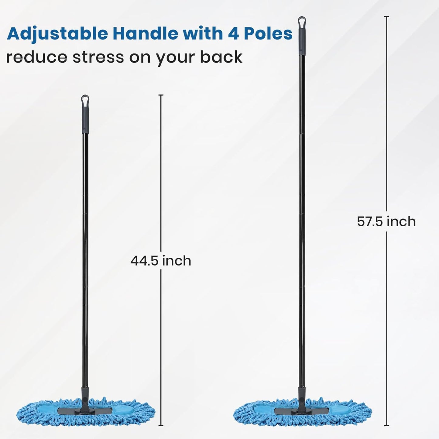 19 Inch Dust Mops for Floor Cleaning with 2 Mop Refill Pads Floor Duster with 58” Long Handle Microfiber Sweeper for Hardwood Tile Baseboard