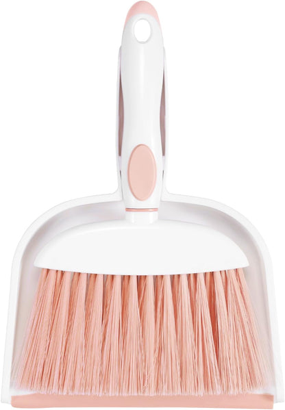 NACENA Small Dust Pan and Brush Set, Mini Broom and Dustpan Set Small Hand Broom and Brush Combo Dust Pan with Teeth for Home Cleaning Drawers Desktop Sofas and Outdoor, White & Gray