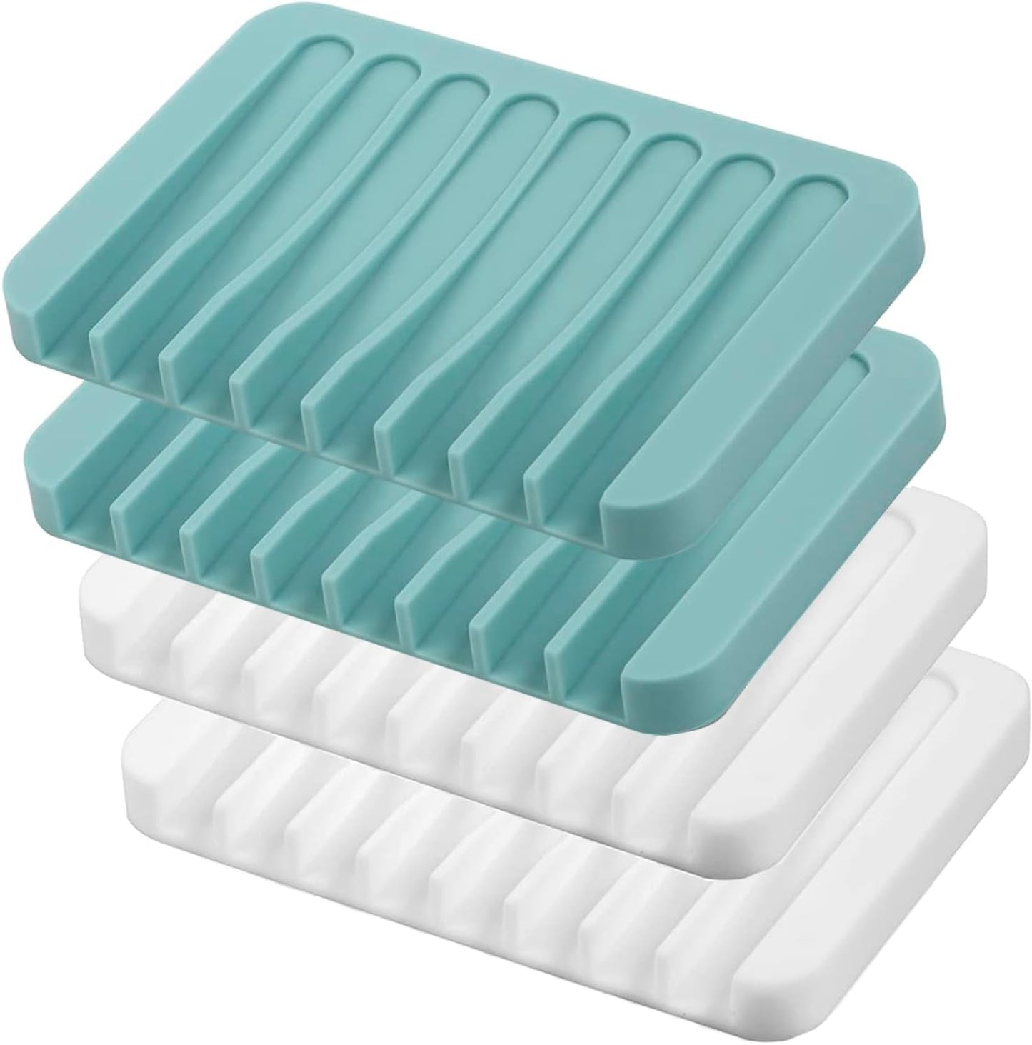 Self Draining Soap Dishes, 3 Pcs Silicone Soap Saver, Waterfall Drainer Soap Holder for Bathroom, Extend Soap Life, Keep Soap Bars Dry Clean & Easy Cleaning (White, Gray, Teal)